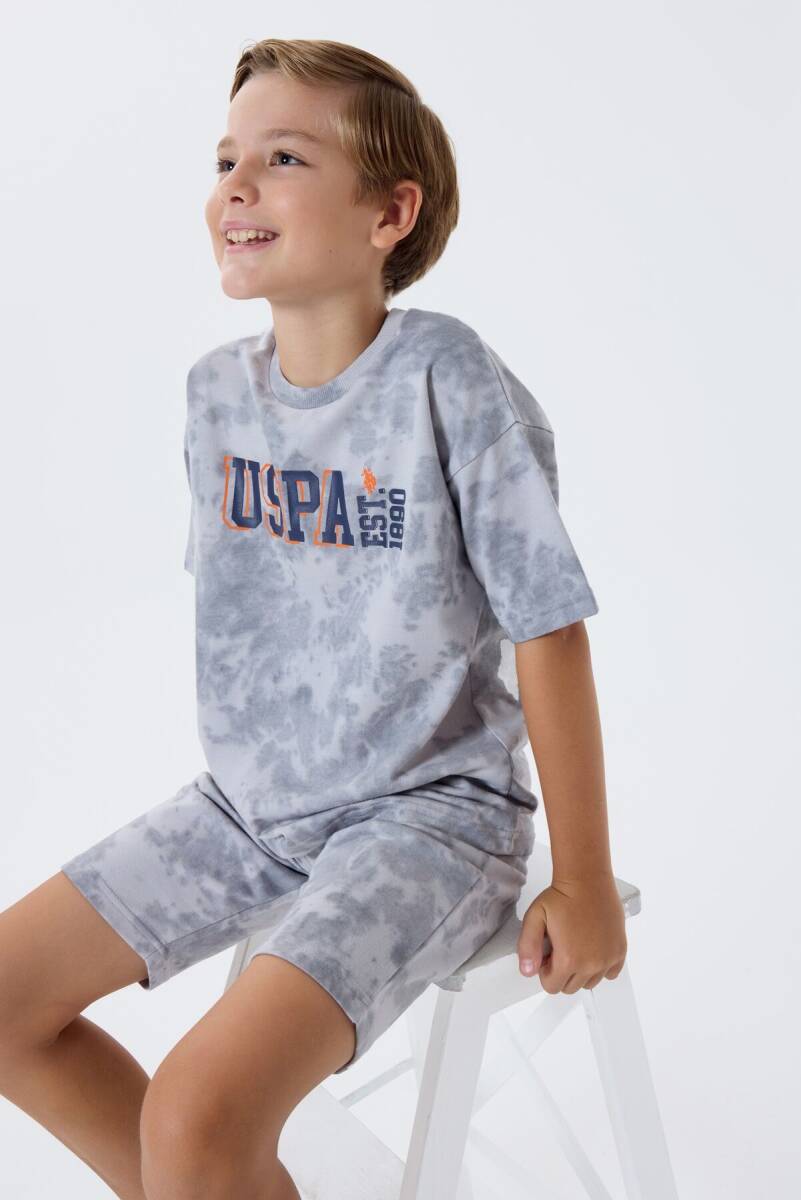 U.S. Polo Assn. Erkek Çocuk %100 Pamuk Bisiklet Yaka Nakışlı Yazlık Regular Fit Gri Bermuda Takım US2438-C-V1 - 1