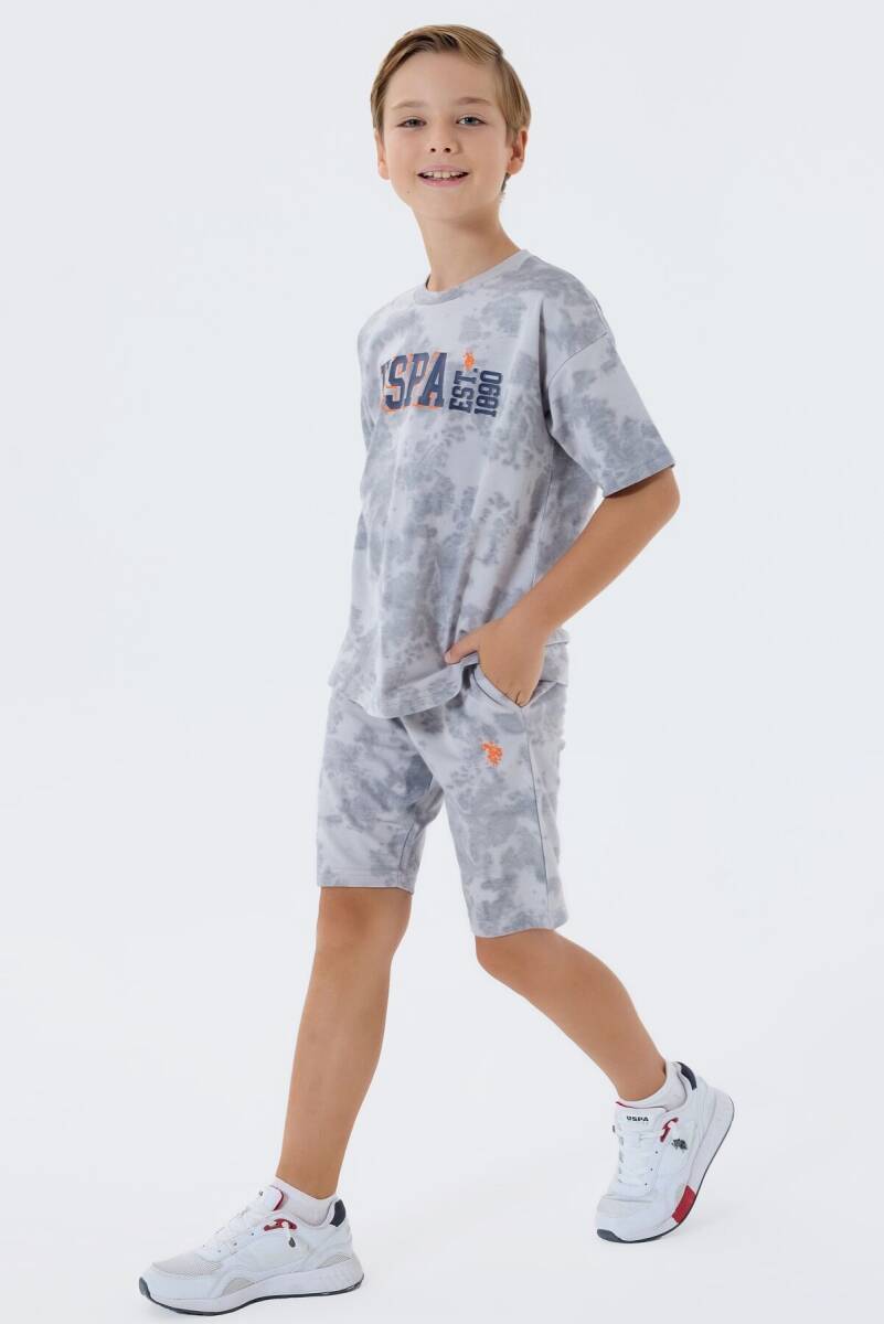 U.S. Polo Assn. Erkek Çocuk %100 Pamuk Bisiklet Yaka Nakışlı Yazlık Regular Fit Gri Bermuda Takım US2438-C-V1 - 2
