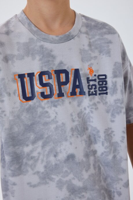 U.S. Polo Assn. Erkek Çocuk %100 Pamuk Bisiklet Yaka Nakışlı Yazlık Regular Fit Gri Bermuda Takım US2438-C-V1 - 3