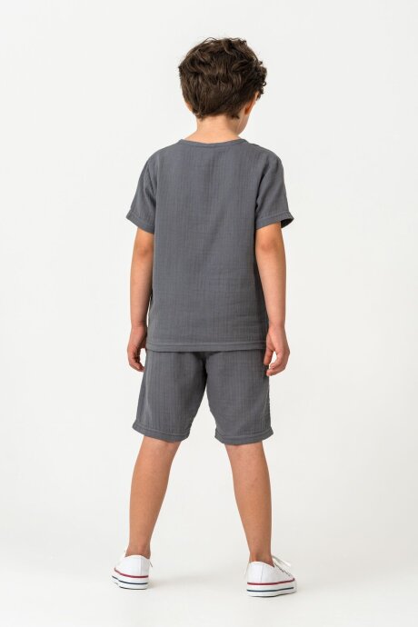 U.S. Polo Assn. Erkek Çocuk %100 Pamuk Bisiklet Yaka Nakışlı Yazlık Regular Fit Gri Bermuda Takım US2439-C-V2 - 4