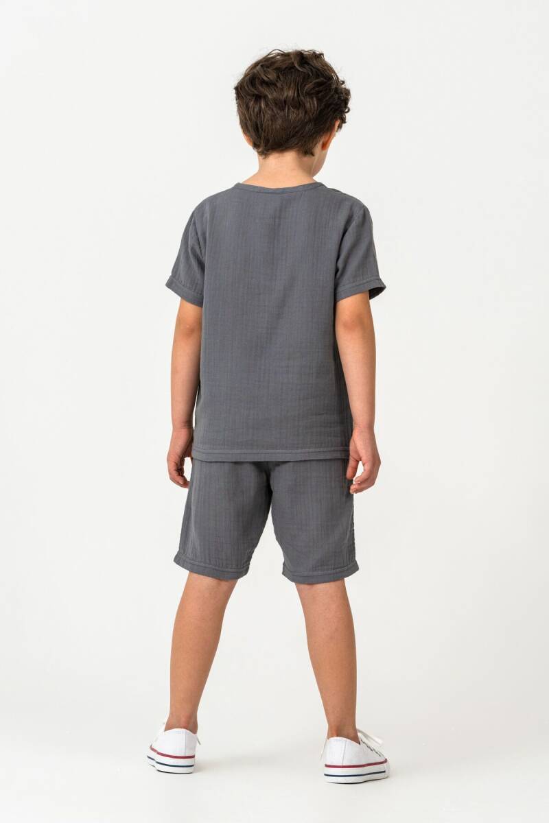 U.S. Polo Assn. Erkek Çocuk %100 Pamuk Bisiklet Yaka Nakışlı Yazlık Regular Fit Gri Bermuda Takım US2439-C-V2 - 4