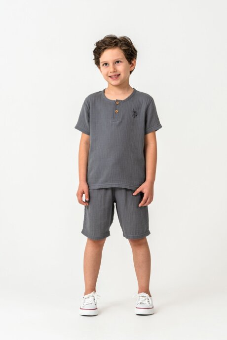 U.S. Polo Assn. Erkek Çocuk Bisiklet Yaka Nakışlı Yazlık Regular Fit Gri Bermuda Takım US2439-C-V2