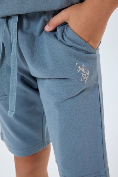 U.S. Polo Assn. Erkek Çocuk %100 Pamuk Bisiklet Yaka Nakışlı Yazlık Regular Fit Gri Bermuda Takım US2409-C-V1 - 3