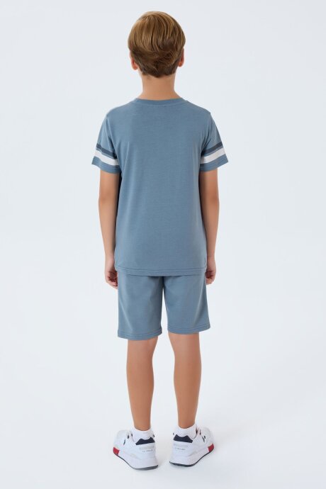 U.S. Polo Assn. Erkek Çocuk %100 Pamuk Bisiklet Yaka Nakışlı Yazlık Regular Fit Gri Bermuda Takım US2409-C-V1 - 4