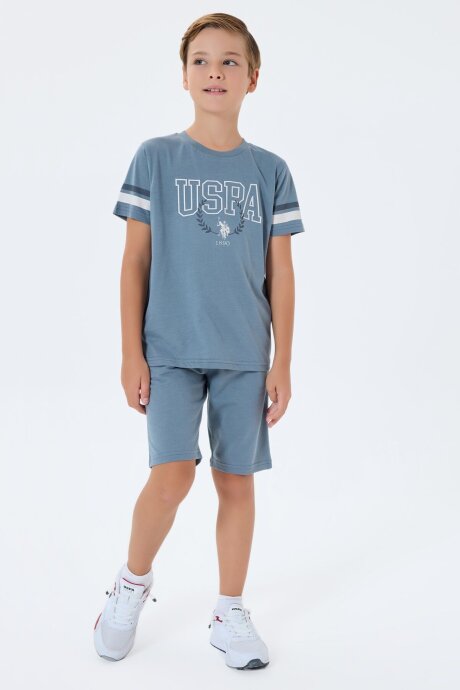 U.S. Polo Assn. Erkek Çocuk %100 Pamuk Bisiklet Yaka Nakışlı Yazlık Regular Fit Gri Bermuda Takım US2409-C-V1 - 5