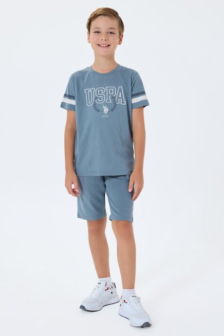 U.S. Polo Assn. Erkek Çocuk Bisiklet Yaka Nakışlı Yazlık Regular Fit Gri Bermuda Takım US2409-C-V1 