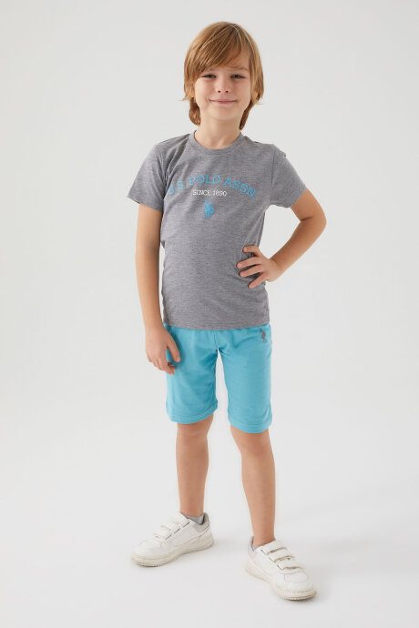 U.S. Polo Assn. Erkek Çocuk Pamuklu Bisiklet Yaka Pigment Baskılı Yazlık Regular Fit Gri Bermuda Takım US1369-C-V5