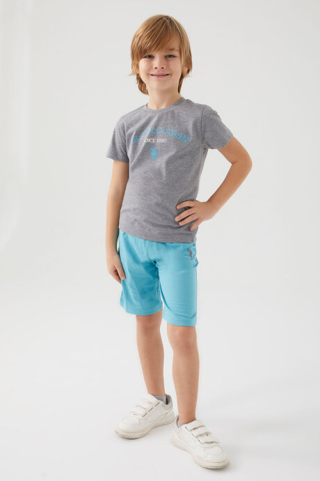 U.S. Polo Assn. Erkek Çocuk Pamuklu Bisiklet Yaka Pigment Baskılı Yazlık Regular Fit Gri Bermuda Takım US1369-C-V5 - 3