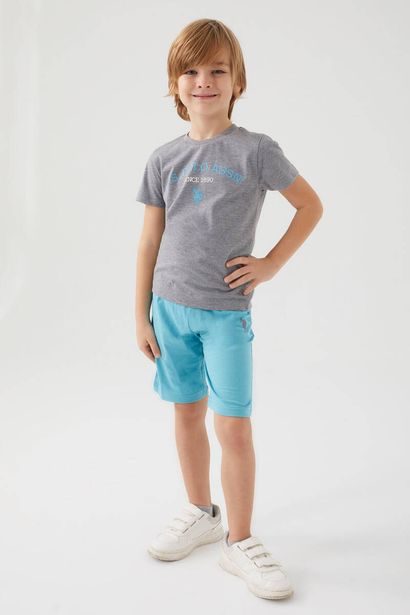 U.S. Polo Assn. Erkek Çocuk Pamuklu Bisiklet Yaka Pigment Baskılı Yazlık Regular Fit Gri Bermuda Takım US1369-C-V5 - 3