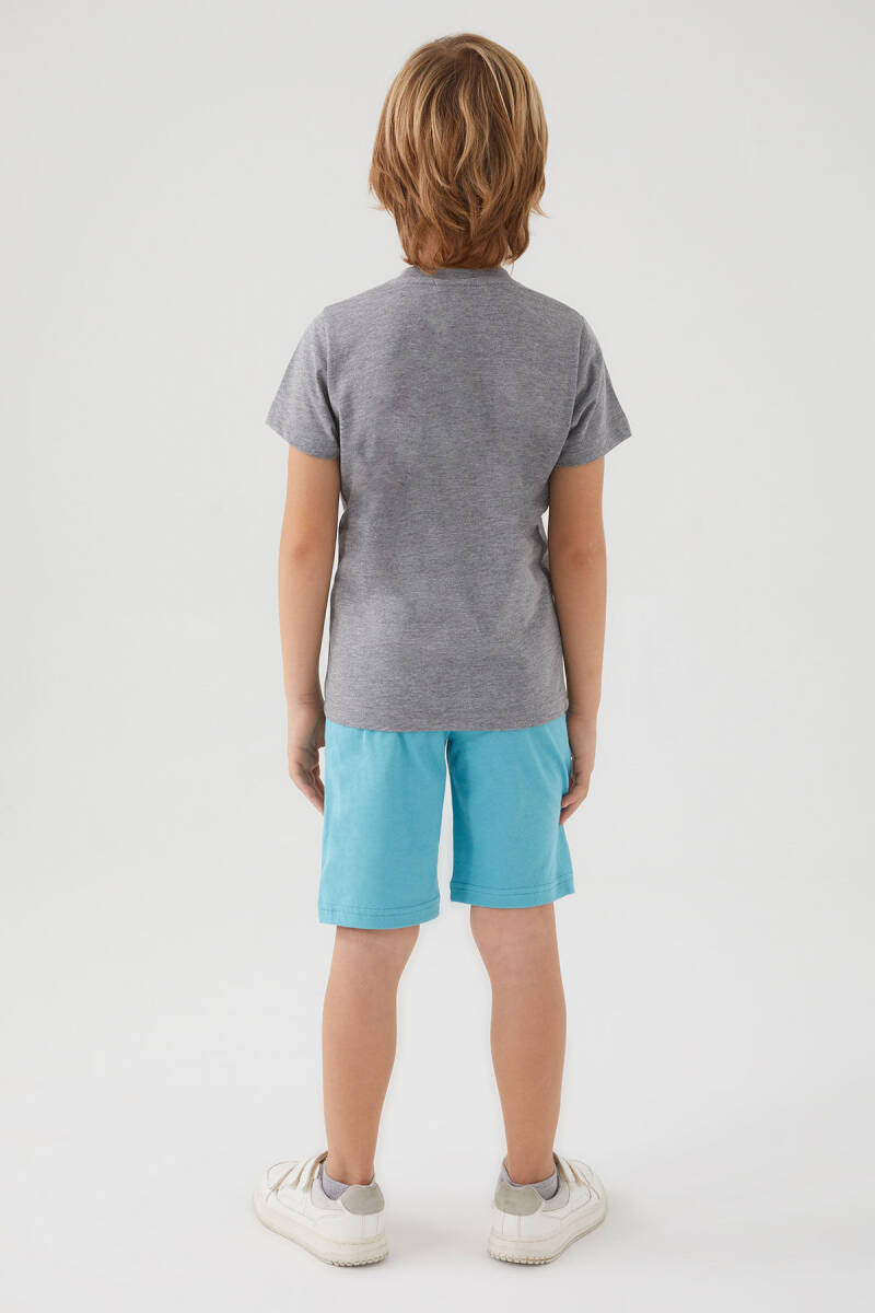 U.S. Polo Assn. Erkek Çocuk Pamuklu Bisiklet Yaka Pigment Baskılı Yazlık Regular Fit Gri Bermuda Takım US1369-C-V5 - 5