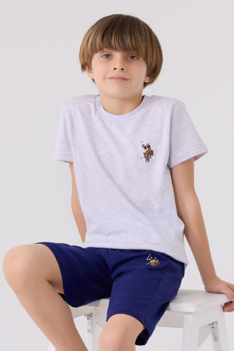 U.S. Polo Assn. Erkek Çocuk Pamuklu Bisiklet Yaka Sargı Nakışlı Yazlık Regular Fit Gri Bermuda Takım US1391-C-V5 - 2