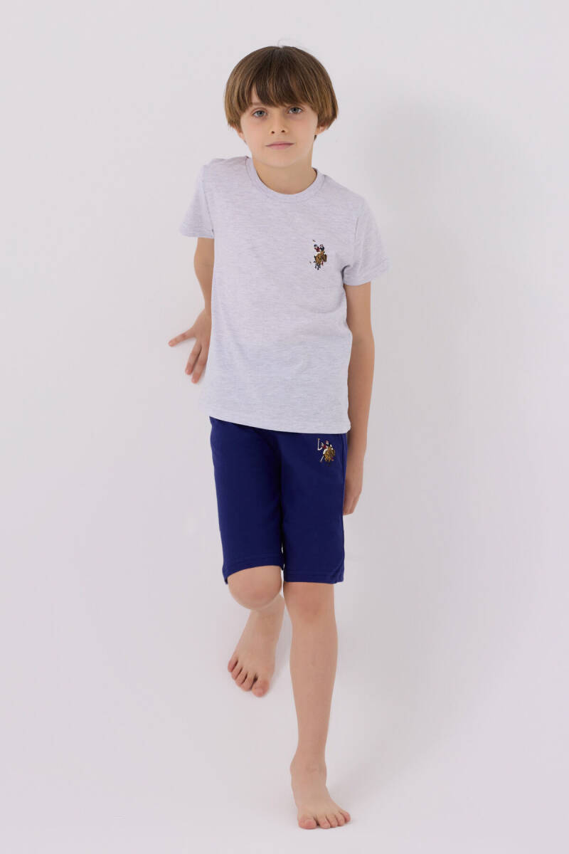 U.S. Polo Assn. Erkek Çocuk Pamuklu Bisiklet Yaka Sargı Nakışlı Yazlık Regular Fit Gri Bermuda Takım US1391-C-V5 - 1