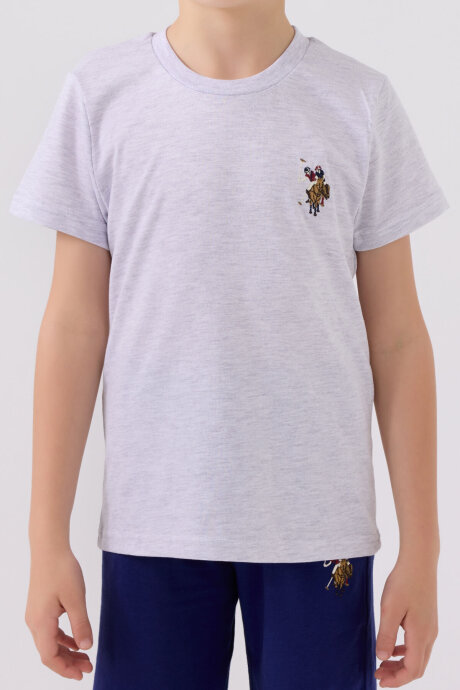 U.S. Polo Assn. Erkek Çocuk Pamuklu Bisiklet Yaka Sargı Nakışlı Yazlık Regular Fit Gri Bermuda Takım US1391-C-V5 - 4