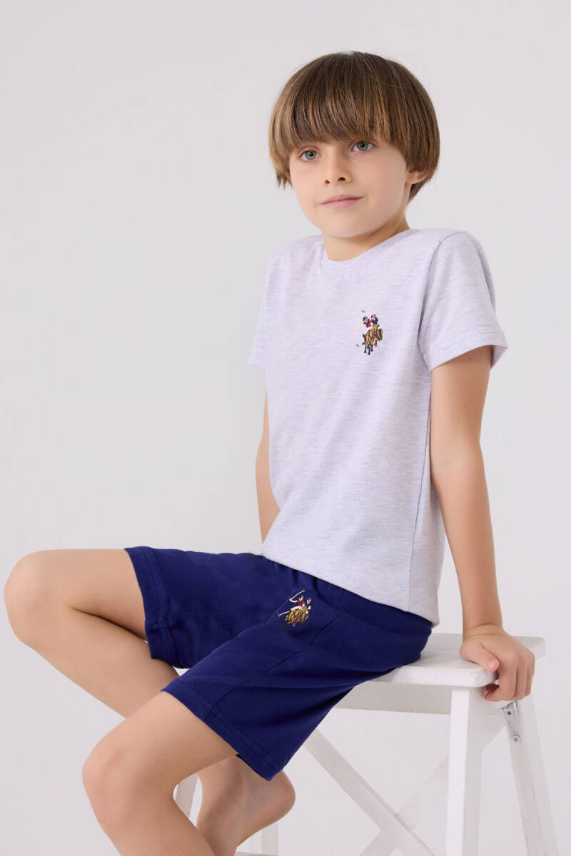 U.S. Polo Assn. Erkek Çocuk Pamuklu Bisiklet Yaka Sargı Nakışlı Yazlık Regular Fit Gri Bermuda Takım US1391-C-V5 - 3