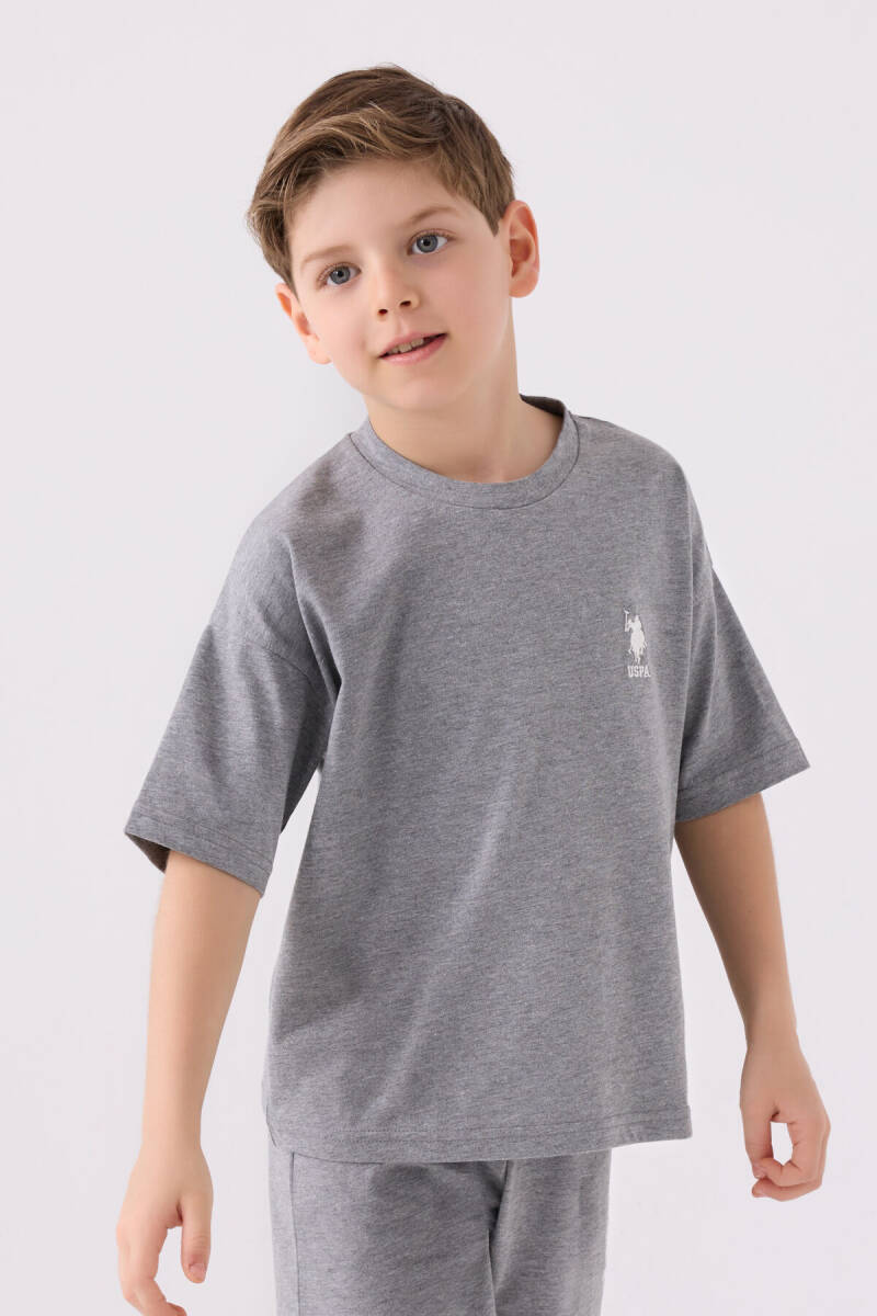 U.S. Polo Assn. Erkek Çocuk Pamuklu Bisiklet Yaka Sargı Nakışlı Yazlık Regular Fit Gri Bermuda Takım US1779-C-V37 - 2