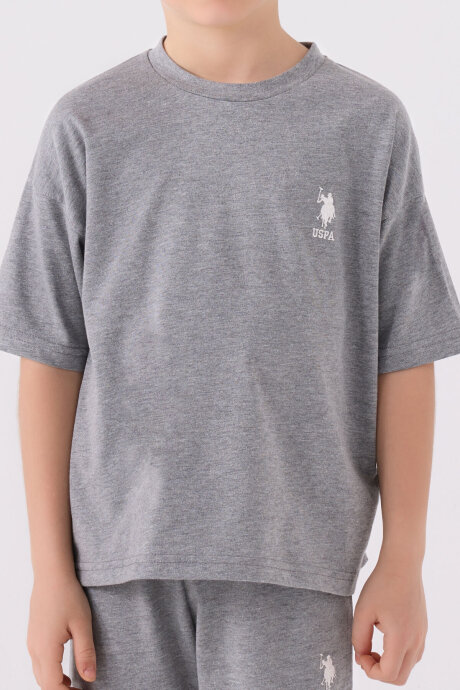 U.S. Polo Assn. Erkek Çocuk Pamuklu Bisiklet Yaka Sargı Nakışlı Yazlık Regular Fit Gri Bermuda Takım US1779-C-V37 - 4