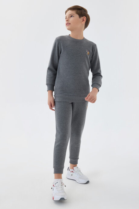 U.S. Polo Assn. Erkek Çocuk Pamuklu Bisiklet Yaka Empirme Baskılı Kışlık Regular Fit Gri Eşofman Takımı US1186-C-V3 - 3