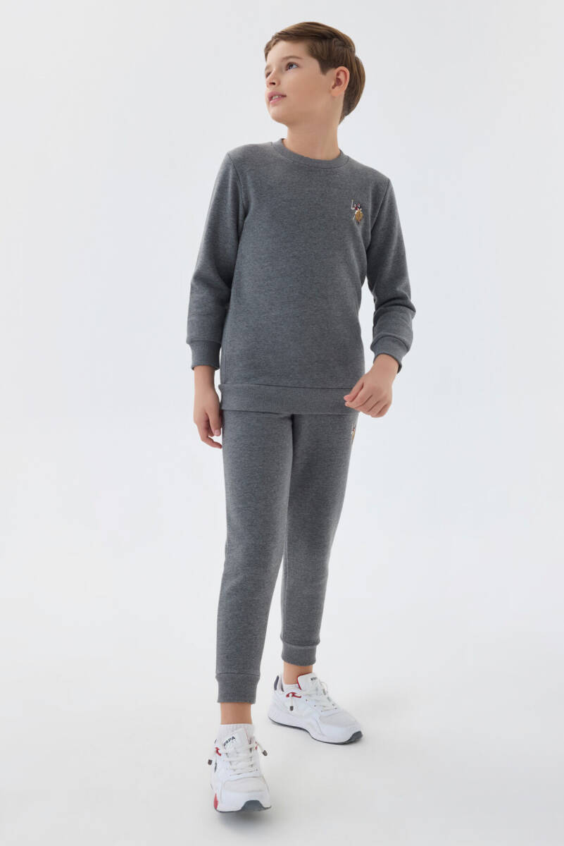 U.S. Polo Assn. Erkek Çocuk Pamuklu Bisiklet Yaka Empirme Baskılı Kışlık Regular Fit Gri Eşofman Takımı US1186-C-V3 - 3