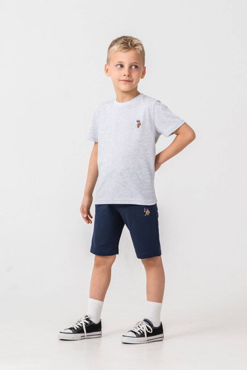 U.S. Polo Assn. Erkek Çocuk Pamuklu Bisiklet Yaka Nakışlı Yazlık Regular Fit Gri Bermuda Takım US2470-C-V1 - 2