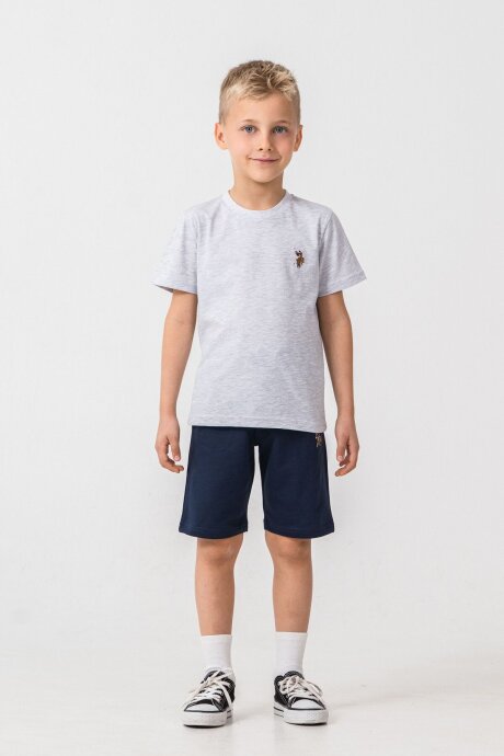 U.S. Polo Assn. Erkek Çocuk Pamuklu Bisiklet Yaka Nakışlı Yazlık Regular Fit Gri Bermuda Takım US2470-C-V1 - 5