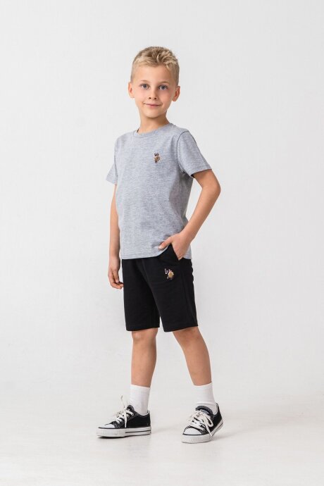 U.S. Polo Assn. Erkek Çocuk Pamuklu Bisiklet Yaka Nakışlı Yazlık Regular Fit Gri Bermuda Takım US2470-C-V2 - 1