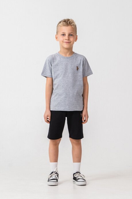 U.S. Polo Assn. Erkek Çocuk Pamuklu Bisiklet Yaka Nakışlı Yazlık Regular Fit Gri Bermuda Takım US2470-C-V2 - 2