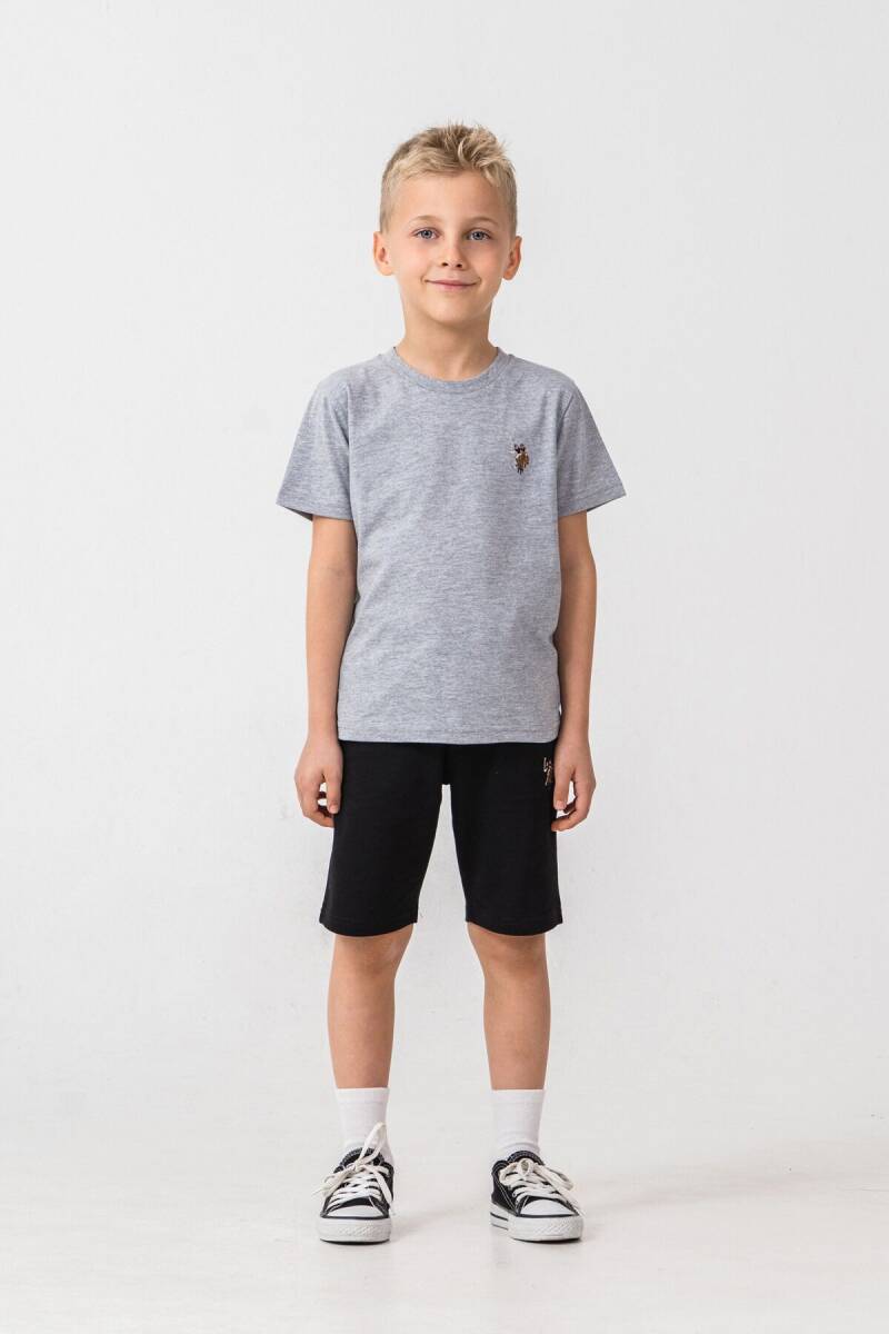 U.S. Polo Assn. Erkek Çocuk Pamuklu Bisiklet Yaka Nakışlı Yazlık Regular Fit Gri Bermuda Takım US2470-C-V2 - 2