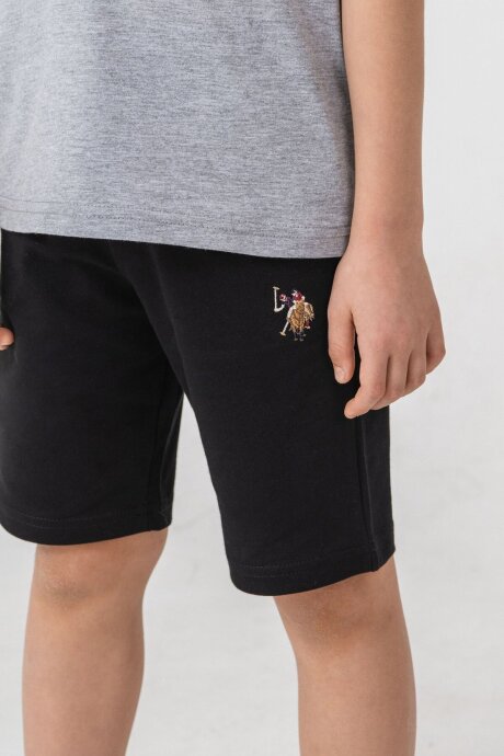 U.S. Polo Assn. Erkek Çocuk Pamuklu Bisiklet Yaka Nakışlı Yazlık Regular Fit Gri Bermuda Takım US2470-C-V2 - 3