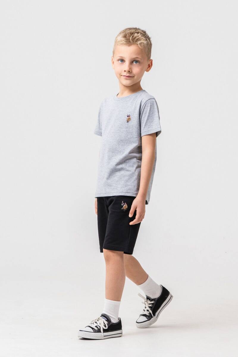U.S. Polo Assn. Erkek Çocuk Pamuklu Bisiklet Yaka Nakışlı Yazlık Regular Fit Gri Bermuda Takım US2470-C-V2 - 5