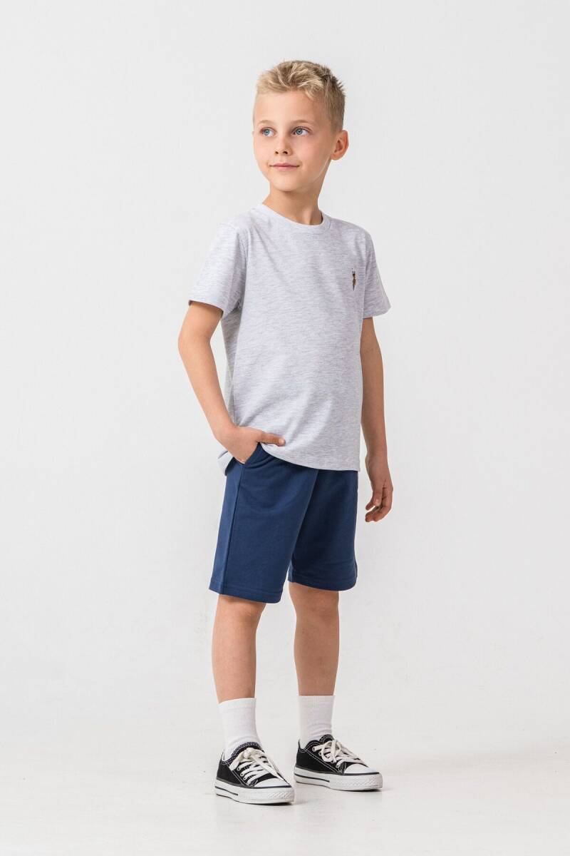 U.S. Polo Assn. Erkek Çocuk Pamuklu Bisiklet Yaka Nakışlı Yazlık Regular Fit Gri Bermuda Takım US2470-C-V4 - 2
