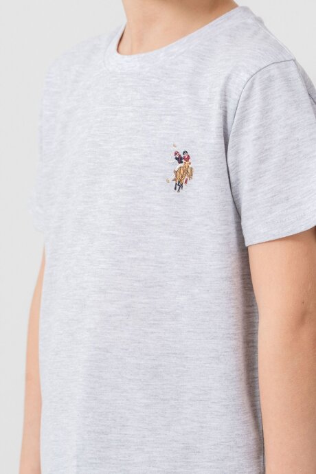 U.S. Polo Assn. Erkek Çocuk Pamuklu Bisiklet Yaka Nakışlı Yazlık Regular Fit Gri Bermuda Takım US2470-C-V4 - 3