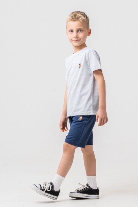 U.S. Polo Assn. Erkek Çocuk Pamuklu Bisiklet Yaka Nakışlı Yazlık Regular Fit Gri Bermuda Takım US2470-C-V4 - 4