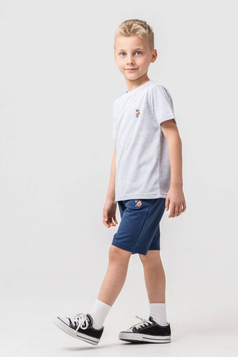 U.S. Polo Assn. Erkek Çocuk Pamuklu Bisiklet Yaka Nakışlı Yazlık Regular Fit Gri Bermuda Takım US2470-C-V4 - 4