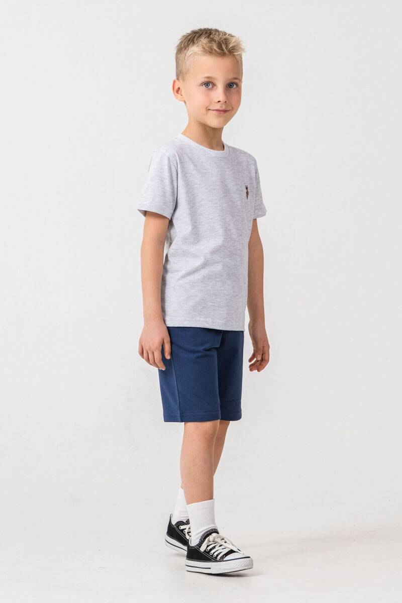 U.S. Polo Assn. Erkek Çocuk Pamuklu Bisiklet Yaka Nakışlı Yazlık Regular Fit Gri Bermuda Takım US2470-C-V4 - 5