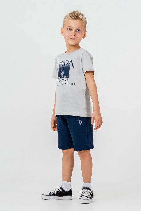 U.S. Polo Assn. Erkek Çocuk %100 Pamuk Bisiklet Yaka Nakışlı Yazlık Regular Fit Gri Bermuda Takım US2419-C-V3 - 2