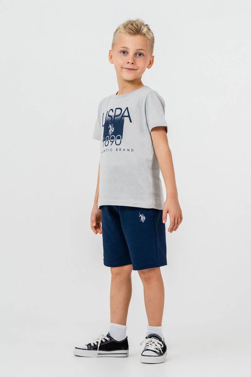 U.S. Polo Assn. Erkek Çocuk %100 Pamuk Bisiklet Yaka Nakışlı Yazlık Regular Fit Gri Bermuda Takım US2419-C-V3 - 2