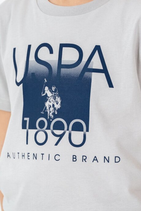 U.S. Polo Assn. Erkek Çocuk %100 Pamuk Bisiklet Yaka Nakışlı Yazlık Regular Fit Gri Bermuda Takım US2419-C-V3 - 3