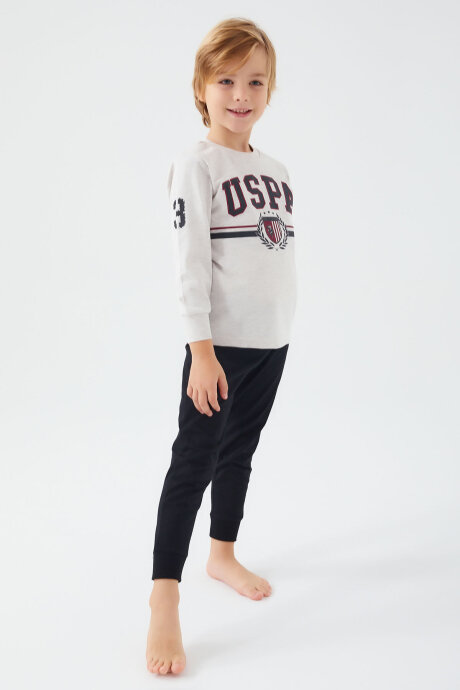U.S. Polo Assn. Erkek Çocuk Bisiklet Yaka Pigment Baskılı Kışlık Regular Fit Beyaz Pijama Takımı US1191-C-V2 (1)