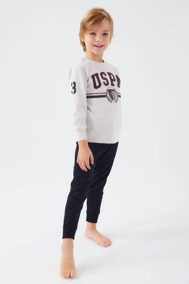 U.S. Polo Assn. Erkek Çocuk Bisiklet Yaka Pigment Baskılı Kışlık Regular Fit Beyaz Pijama Takımı US1191-C-V2 - 2