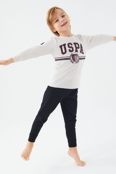 U.S. Polo Assn. Erkek Çocuk Bisiklet Yaka Pigment Baskılı Kışlık Regular Fit Beyaz Pijama Takımı US1191-C-V2 - 3