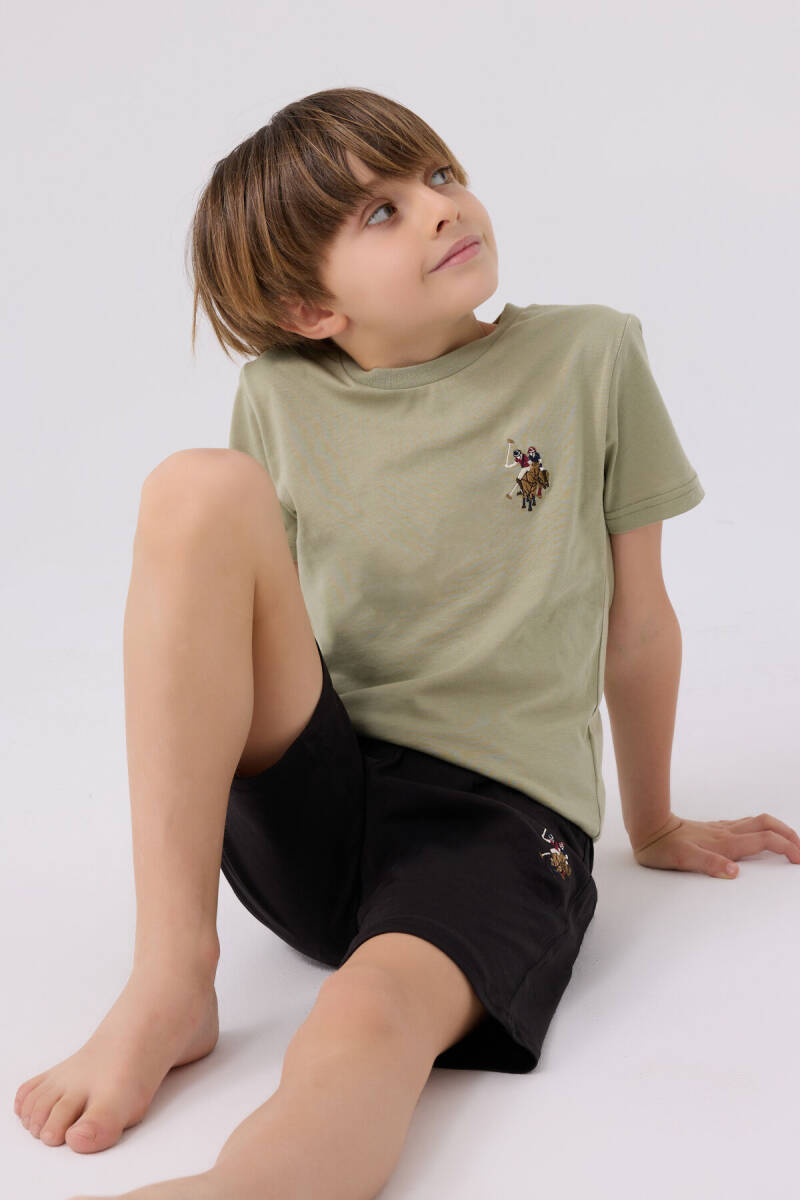 U.S. Polo Assn. Erkek Çocuk Bisiklet Yaka Sargı Nakışlı Yazlık Regular Fit Haki Bermuda Takım US1391-C-V10 - 3