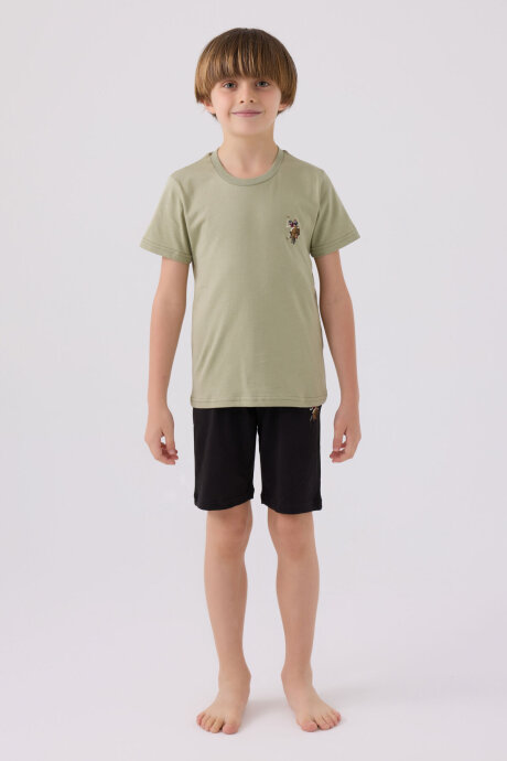 U.S. Polo Assn. Erkek Çocuk Pamuklu Bisiklet Yaka Sargı Nakışlı Yazlık Regular Fit Haki Bermuda Takım US1391-C-V10