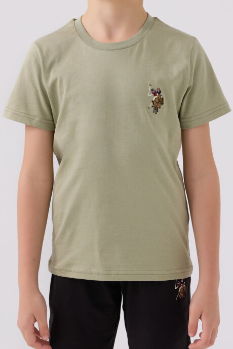 U.S. Polo Assn. Erkek Çocuk Bisiklet Yaka Sargı Nakışlı Yazlık Regular Fit Haki Bermuda Takım US1391-C-V10 - 4