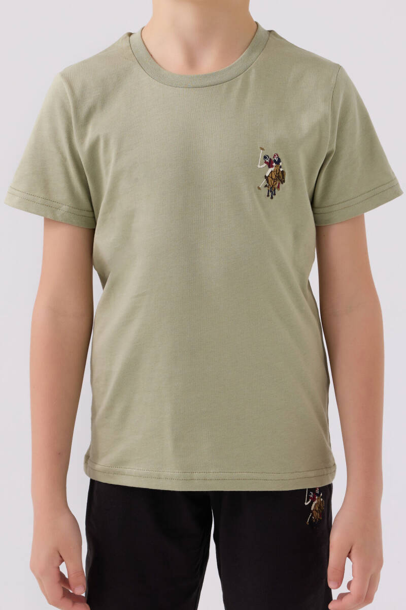 U.S. Polo Assn. Erkek Çocuk Bisiklet Yaka Sargı Nakışlı Yazlık Regular Fit Haki Bermuda Takım US1391-C-V10 - 4