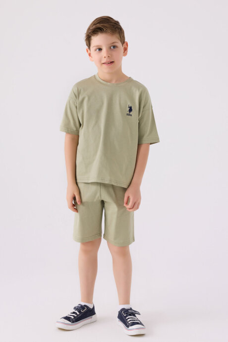 U.S. Polo Assn. Erkek Çocuk Bisiklet Yaka Sargı Nakışlı Yazlık Regular Fit Haki Bermuda Takım US1779-C-V13