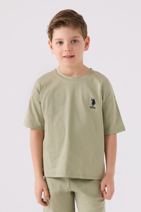 U.S. Polo Assn. Erkek Çocuk Bisiklet Yaka Sargı Nakışlı Yazlık Regular Fit Haki Bermuda Takım US1779-C-V13 - 2