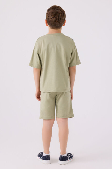 U.S. Polo Assn. Erkek Çocuk Bisiklet Yaka Sargı Nakışlı Yazlık Regular Fit Haki Bermuda Takım US1779-C-V13 - 5