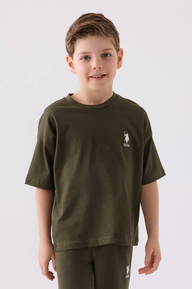 U.S. Polo Assn. Erkek Çocuk Pamuklu Bisiklet Yaka Sargı Nakışlı Yazlık Regular Fit Haki Bermuda Takım US1779-C-V15 - 2