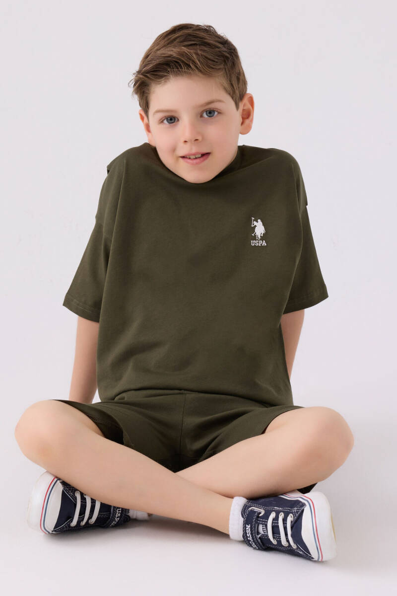U.S. Polo Assn. Erkek Çocuk Pamuklu Bisiklet Yaka Sargı Nakışlı Yazlık Regular Fit Haki Bermuda Takım US1779-C-V15 - 3