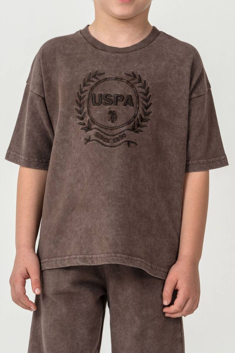U.S. Polo Assn. Erkek Çocuk %100 Pamuk Bisiklet Yaka Nakışlı Yazlık Regular Fit Kahverengi Bermuda Takım US2436-C-V2 - 3